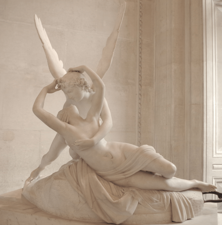Antonio CANOVA, (1757 - 1822), Psyché ranimée par le baiser de l_Amour, Marbre - H - 1,55 m ; L - 1,68 m ; P - 1,01 m, Paris, musée du Louvre
