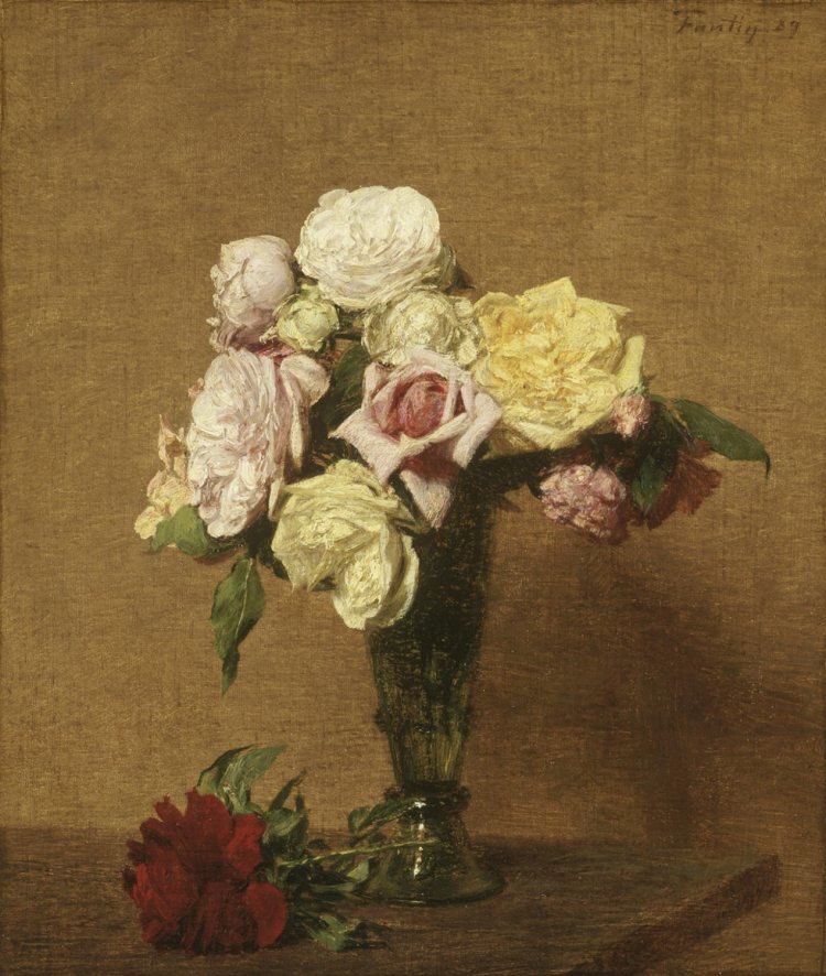 Nature morte avec des roses dans un vase cannelé, 1889, Fantin-Latour Ignace Henri Jean Théodore (1836-1904), Huile sur toile, 38,1 x 44,4 cm, Philadelphie (Pa.), Philadelphia Museum