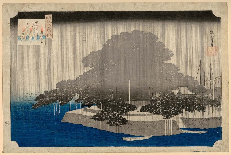 Night Rain at Karasaki (Karasaki yau), from the series Eight Views of Ômi (Ômi hakkei no uchi) Japanese Edo period about 1834–35 (Tenpô 5–6) Artist Utagawa Hiroshige I (Japanes
