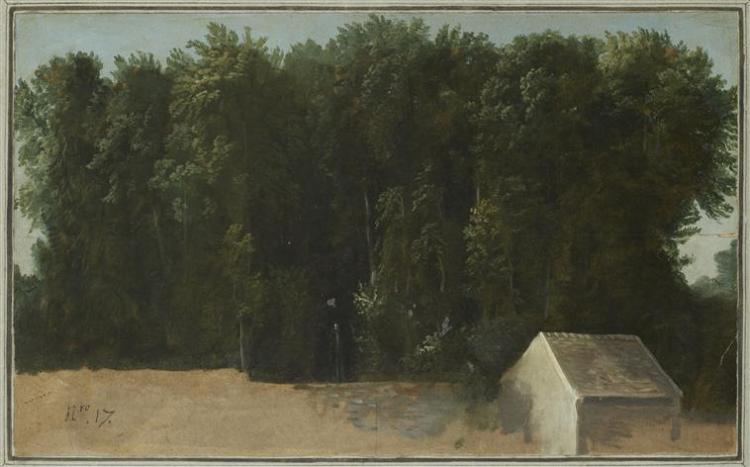 Arbre et maison Desportes François (1661-1743), huile sur papier, 30,5 x 50,5 cm, Sèvres, Cité de la céramique