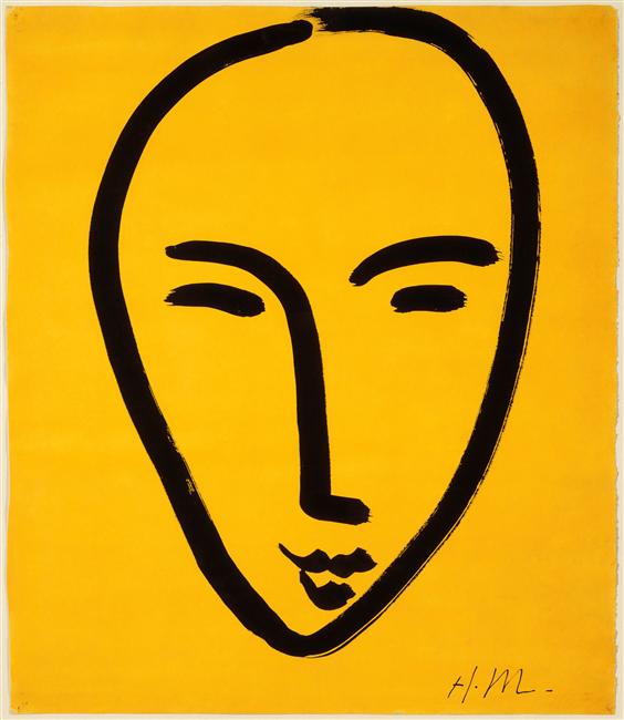 visage sur fond jaune, 1952, henri matisse (1869-1954), encre de chine et gouache qur papier ingres, 64,6x 75,3 cm, grenoble, musée de grenoble